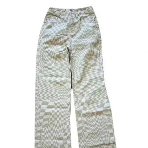 Women's RSQ Checkered Jean Pants Green and White Size 24 Y2K
